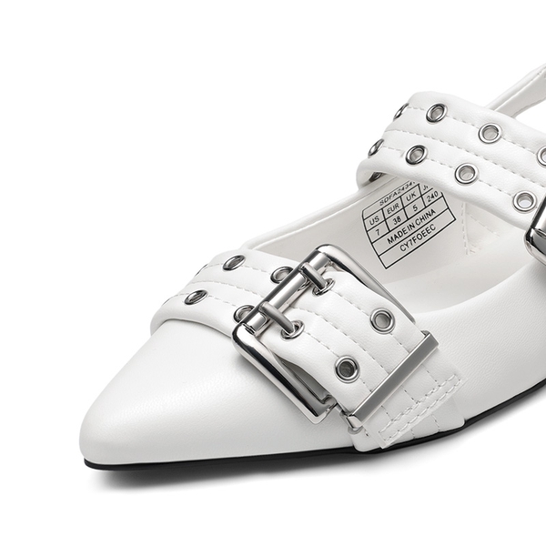 Buckle Straps Slingback Flats - WHITE - 6